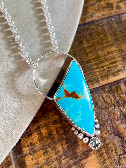 Turquoise Mountaint with Diamond Full Moon Necklace