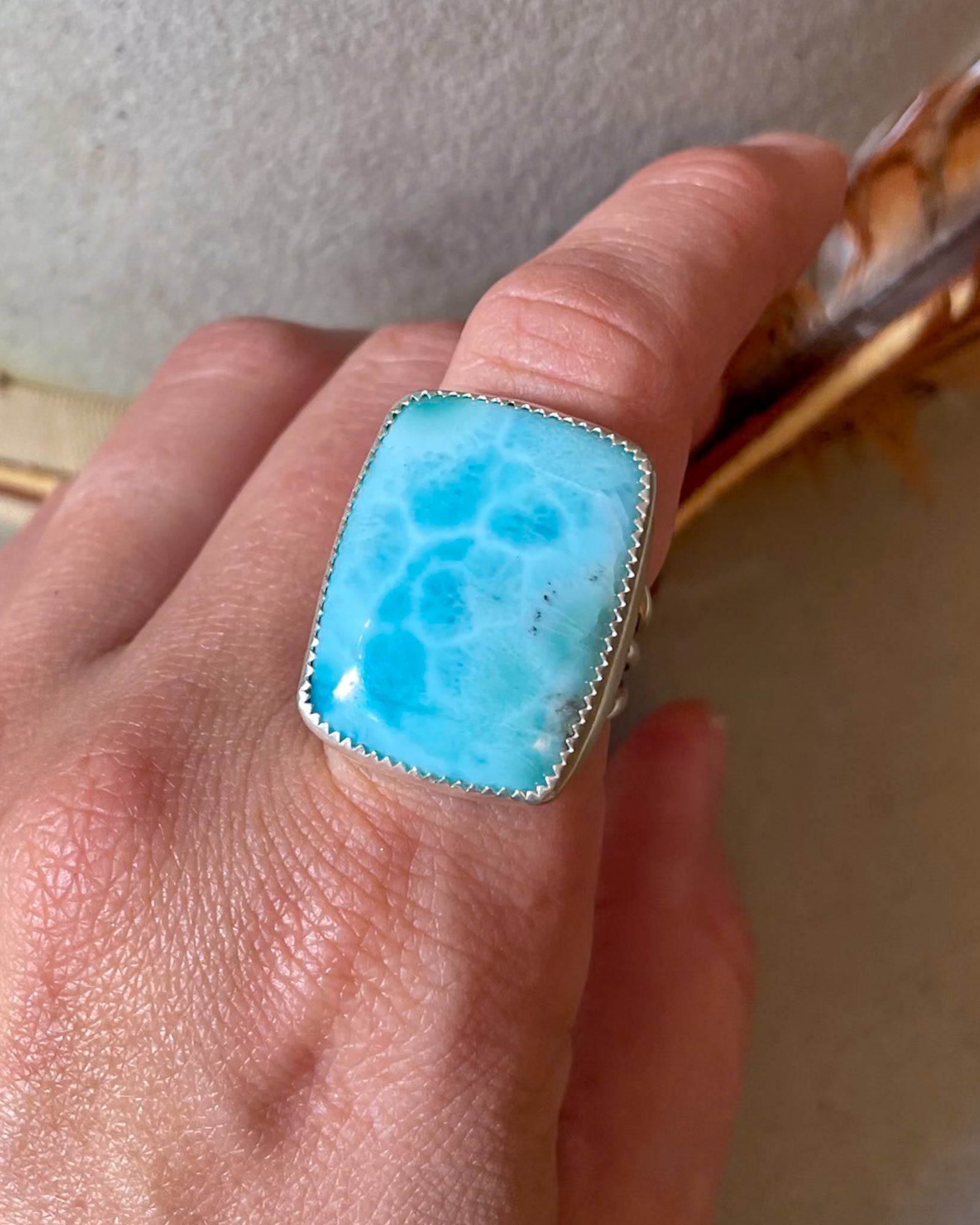 rectangular larimar statement ring