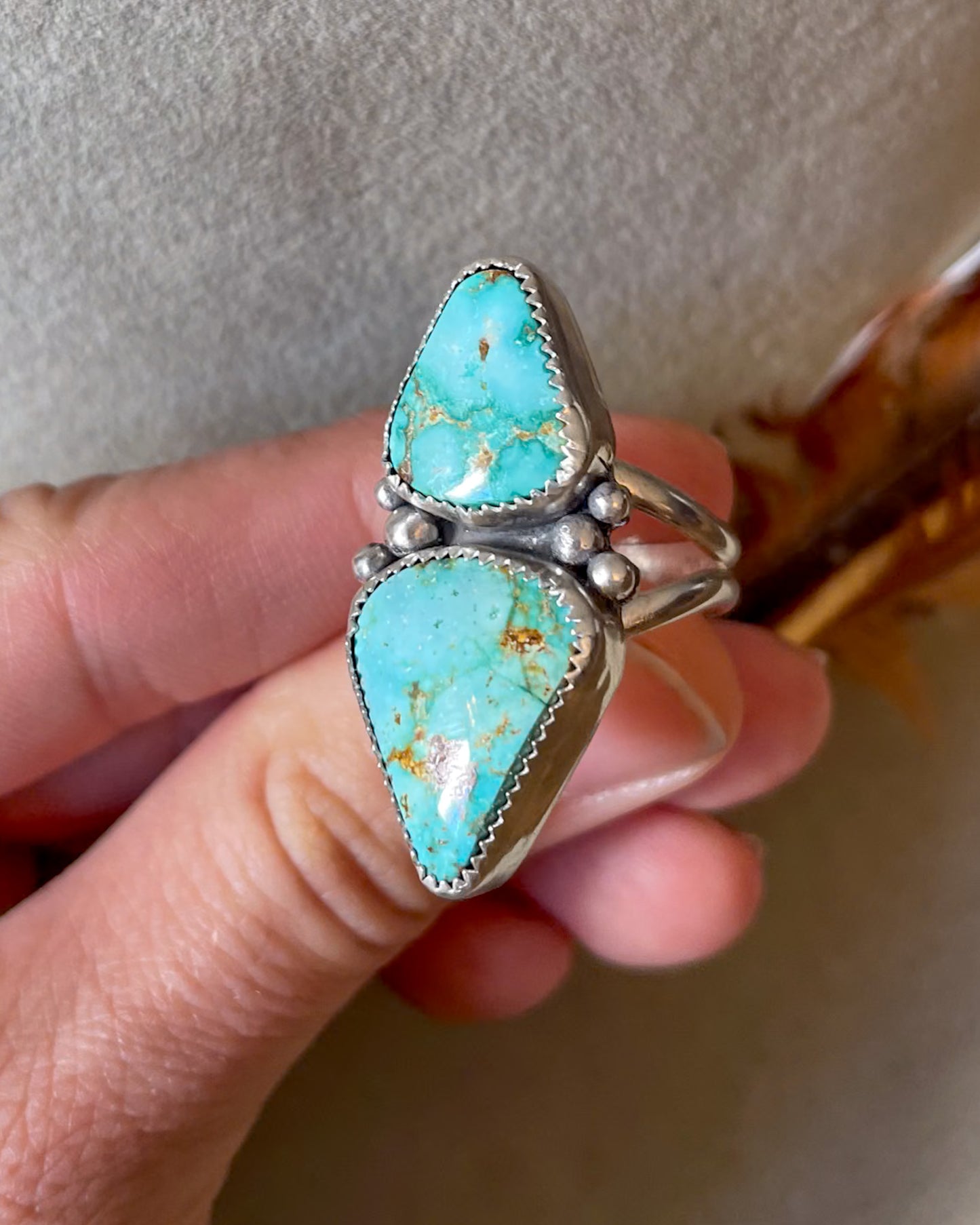 Handmade Turquoise ring with silver split shank band 