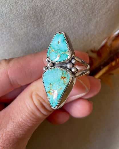 Handmade Turquoise ring with silver split shank band 