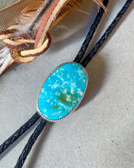 Sierra Bella Turquoise Bolo on Black leather bolo cord