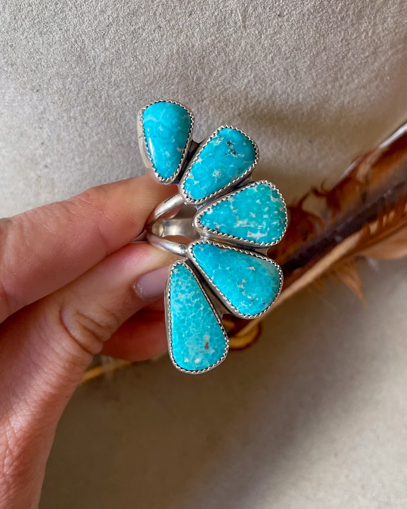 asymmetrical half cluster white water turquoise ring