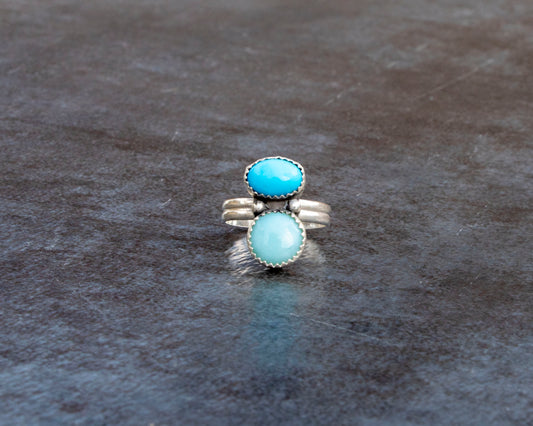 Sleeping Beauty Turquoise and Larimar Two Stone Statement Ring Size 8.5