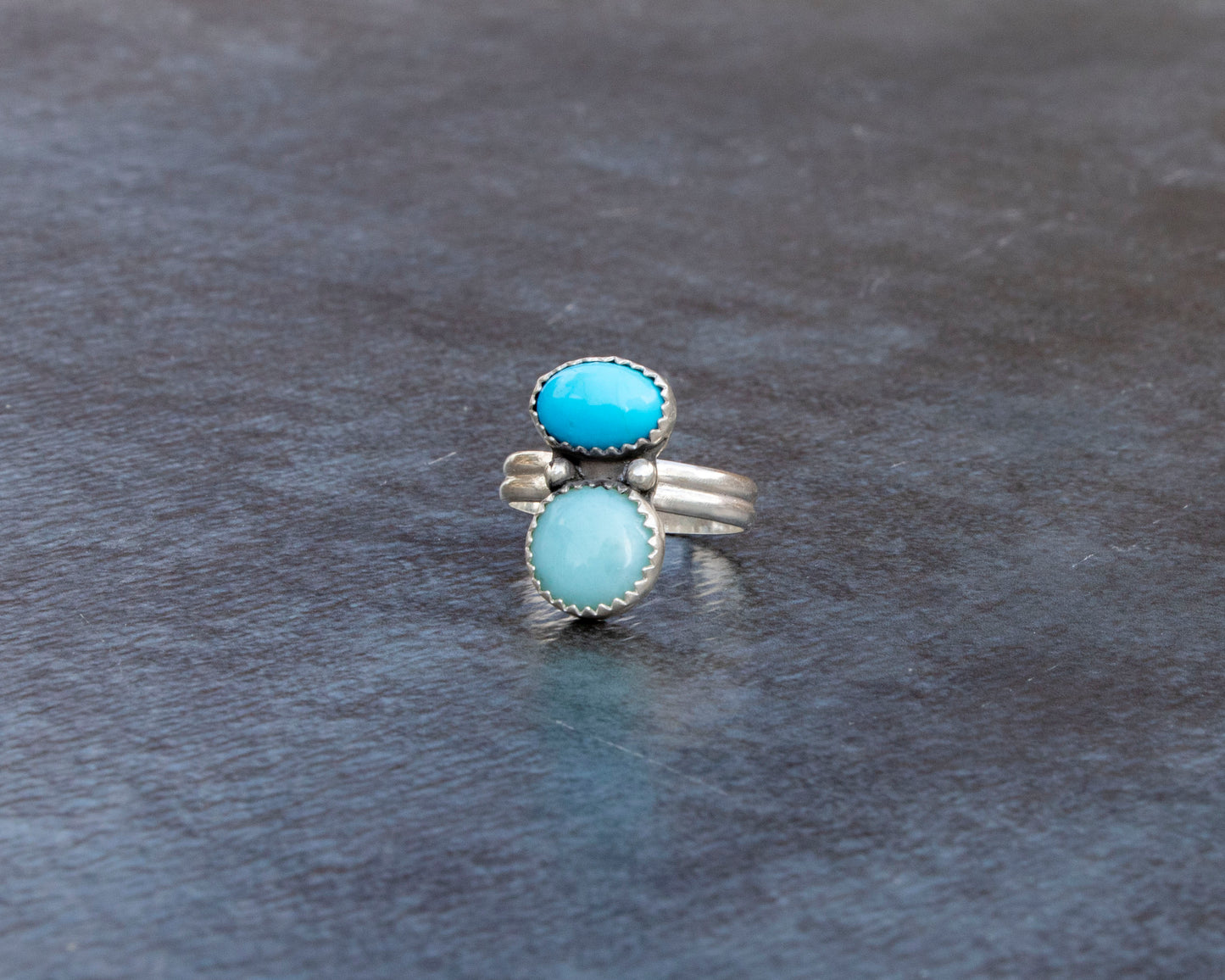 Sleeping Beauty Turquoise and Larimar Two Stone Statement Ring Size 8.5