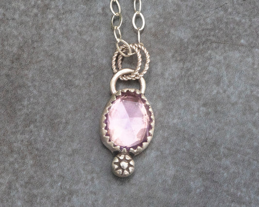Pink Amethyst with Flower Accent Necklace