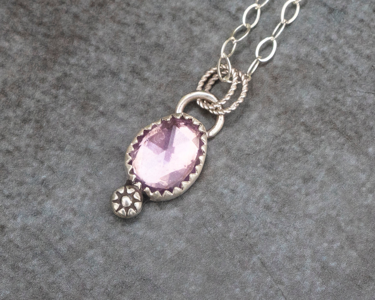 Pink Amethyst with Flower Accent Necklace