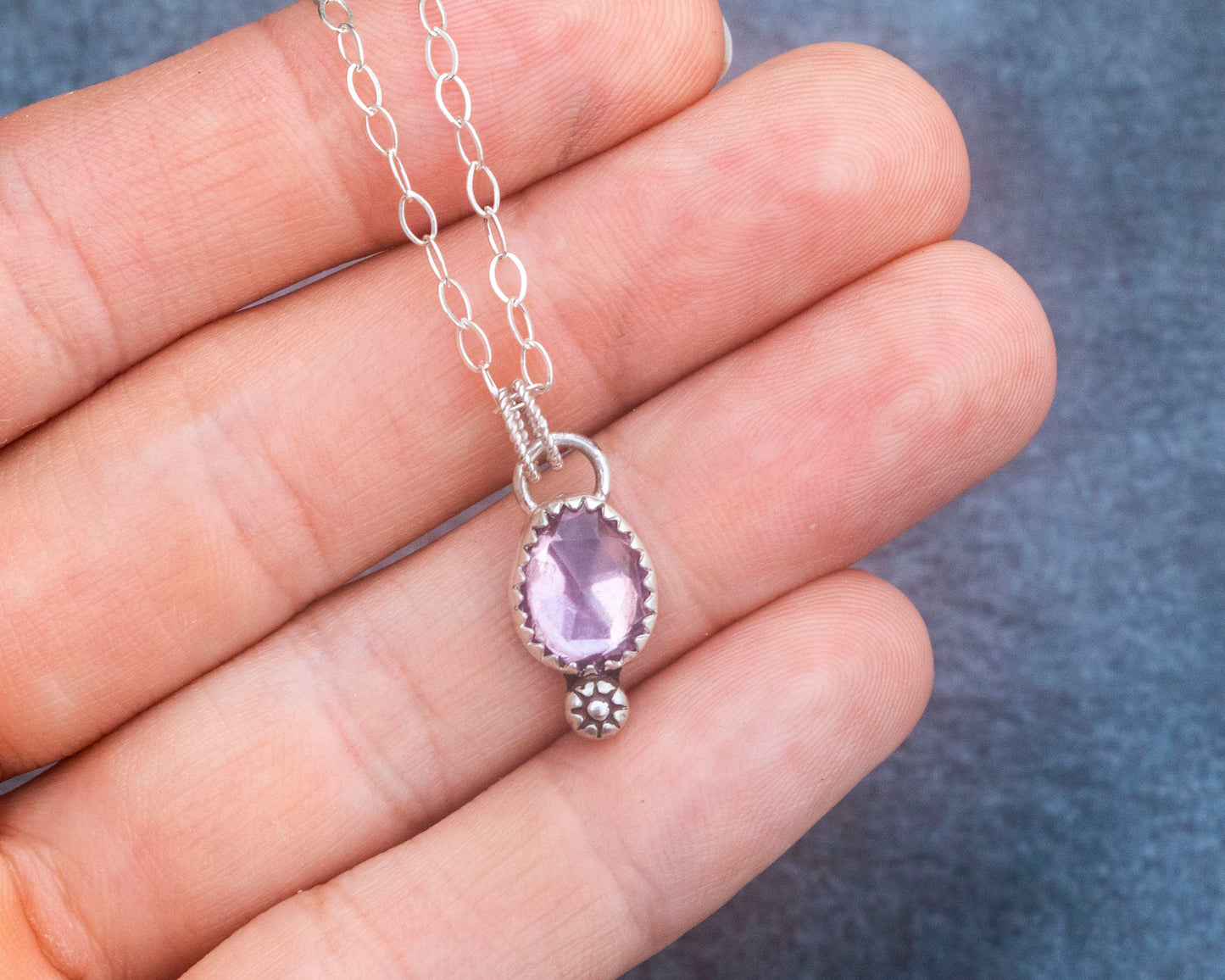 Pink Amethyst with Flower Accent Necklace