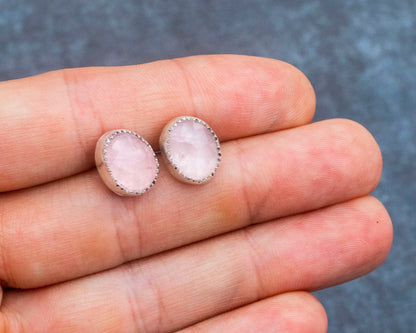 Large Rose Quartz Studs