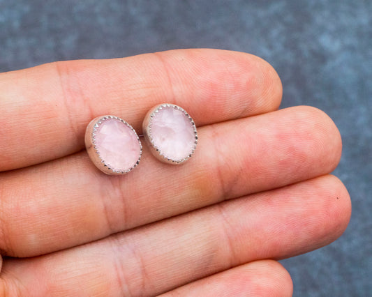 Large Rose Quartz Studs