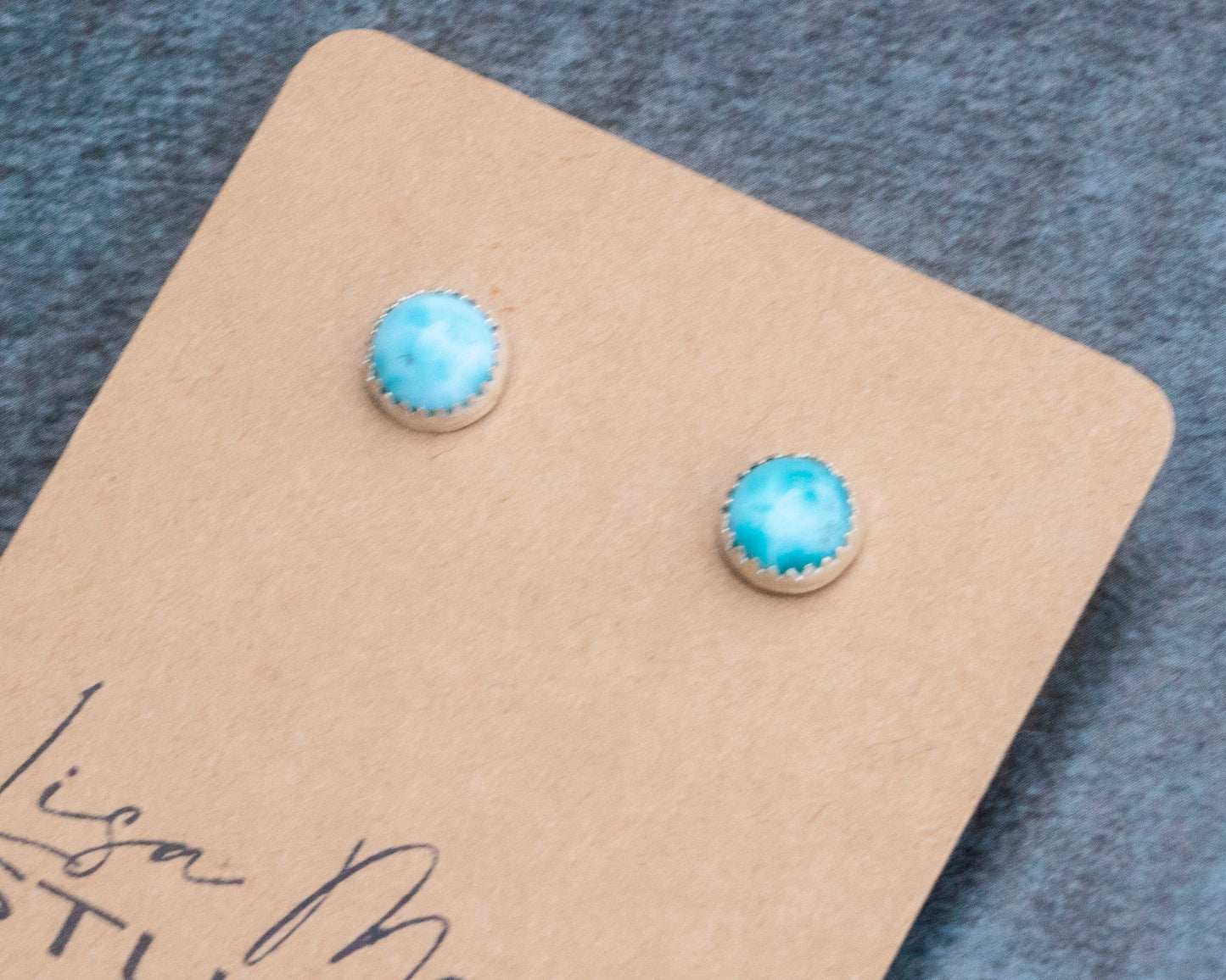 Round Larimar Studs