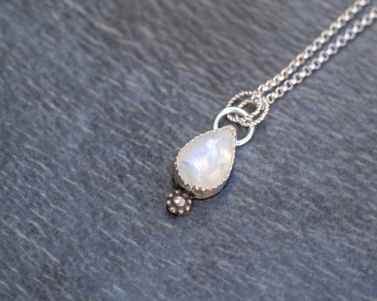 Moonstone with Bali Flower Accent Necklace