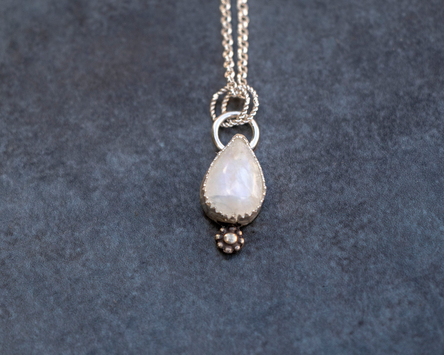 Moonstone with Bali Flower Accent Necklace