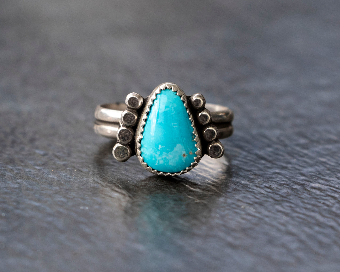 White Water Armored Turquoise Ring Size 8