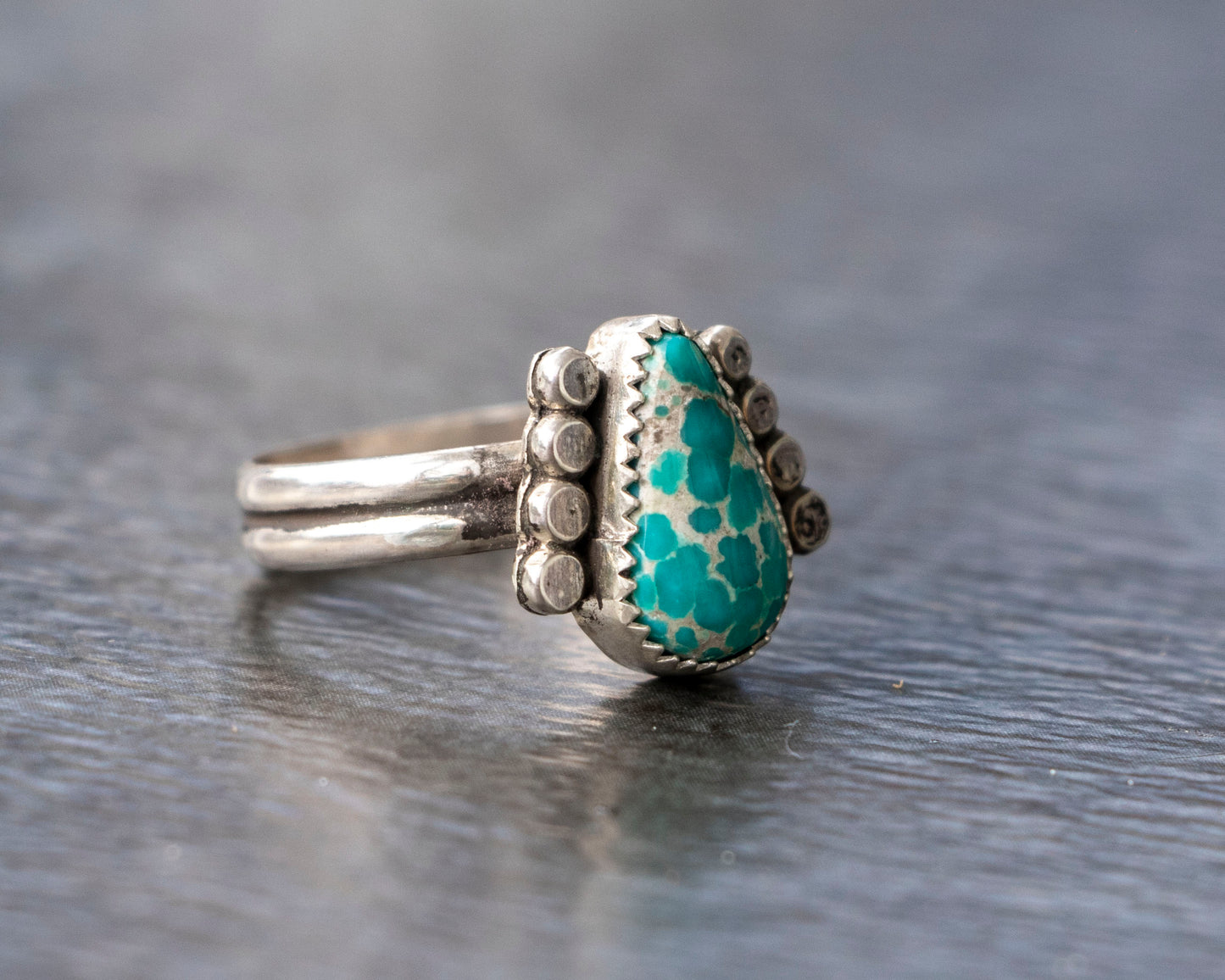 White Water Armored Turquoise Ring Size 8.5