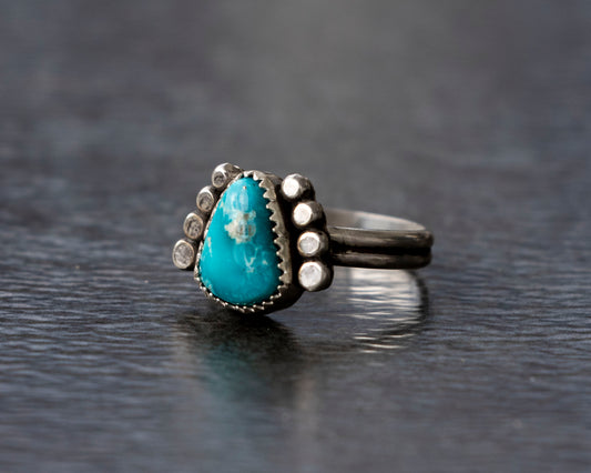 White Water Armored Turquoise Ring Size 6.5