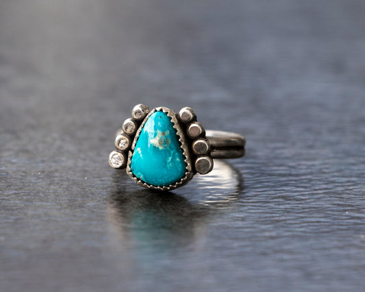 White Water Armored Turquoise Ring Size 6.5