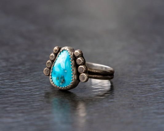 Sonoran Rose Armored Turquoise Ring Size 7.5
