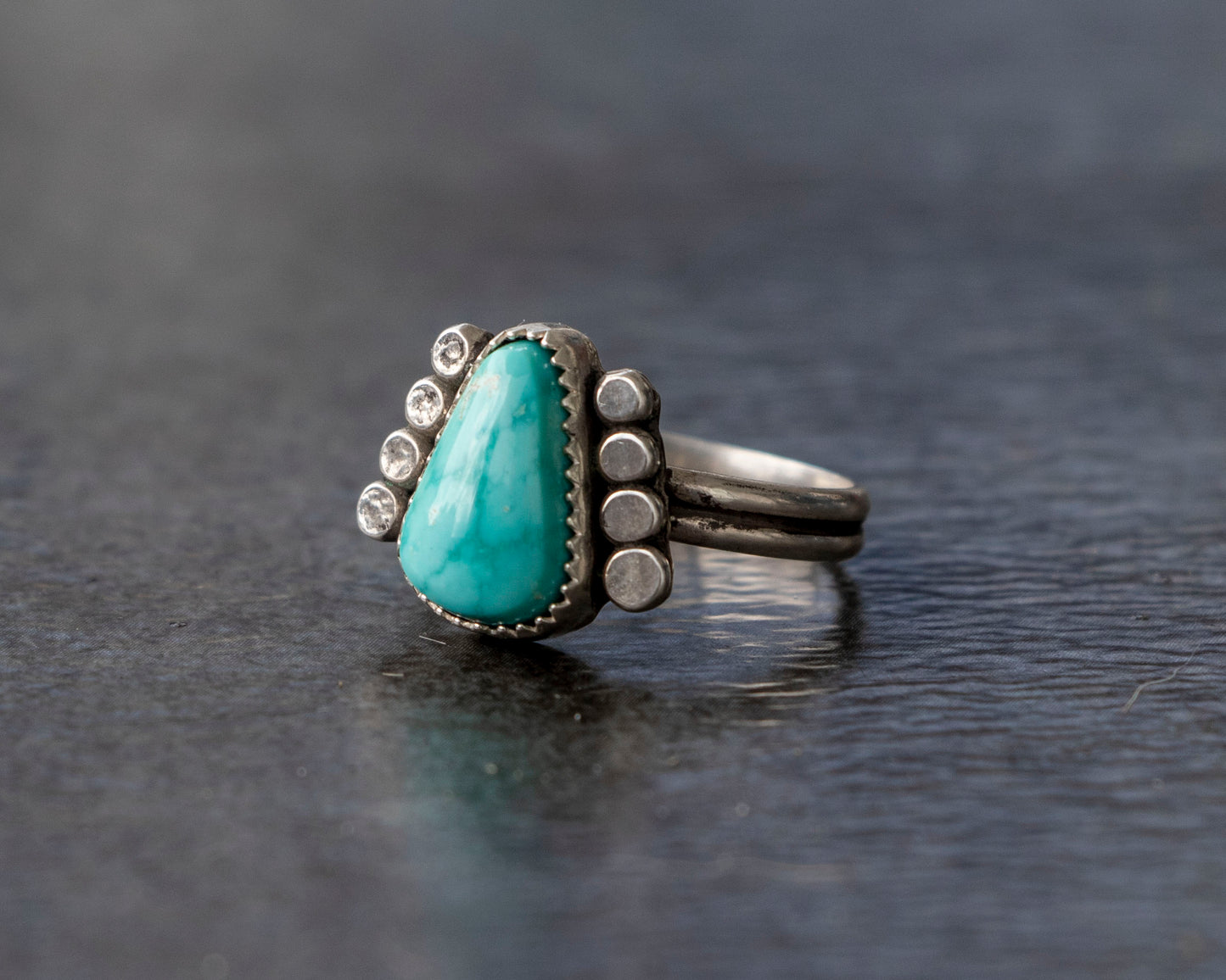 White Water Armored Turquoise Ring Size 7