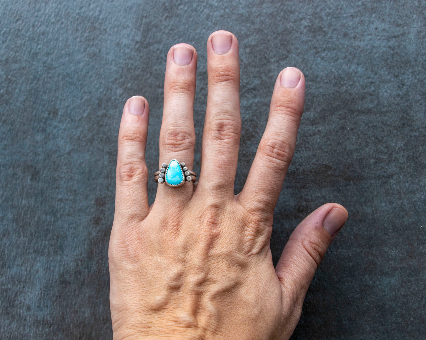 White Water Armored Turquoise Ring Size 8