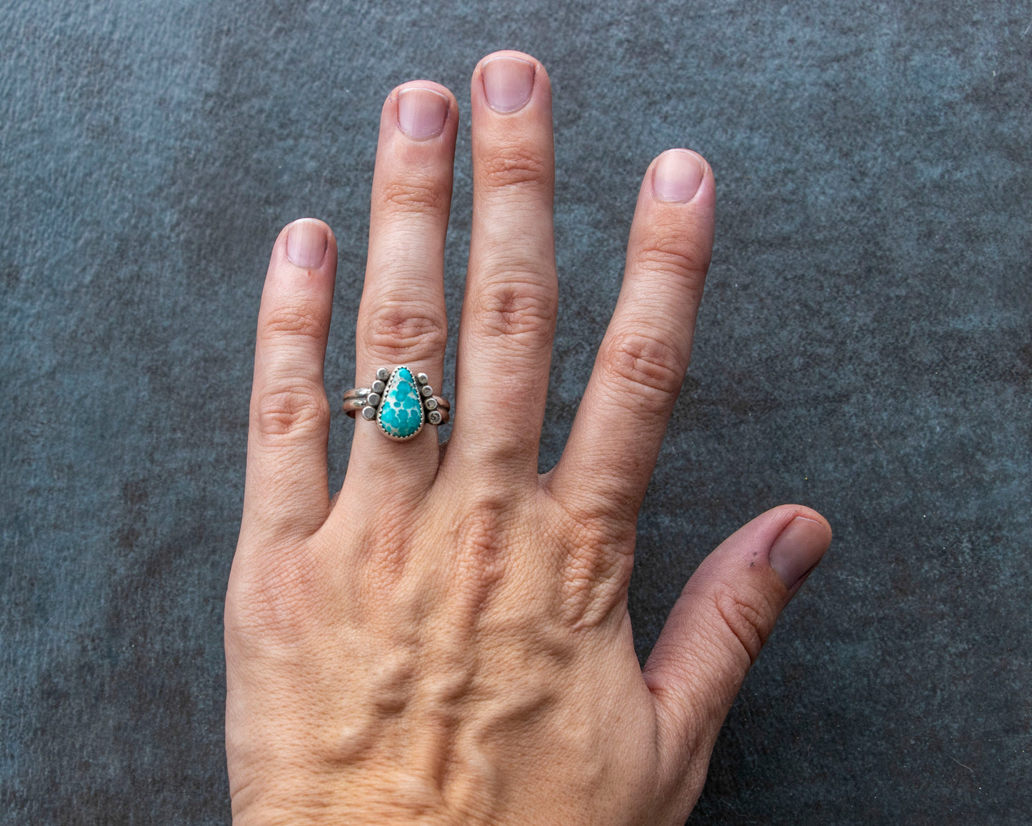 White Water Armored Turquoise Ring Size 8.5