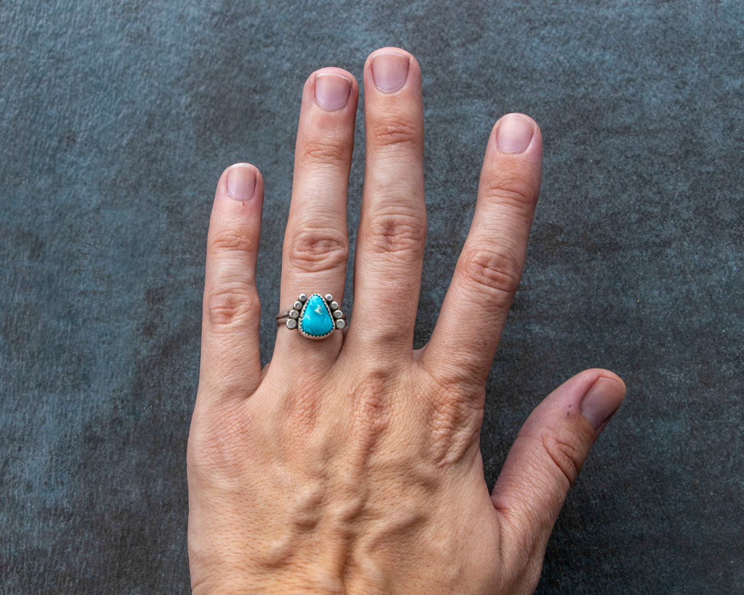 White Water Armored Turquoise Ring Size 6.5