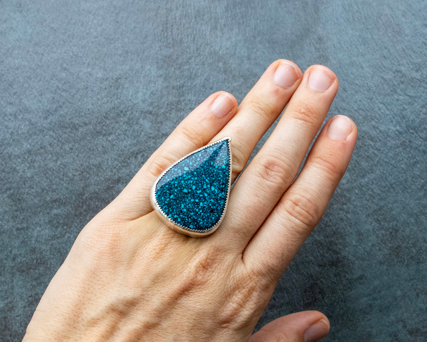 Giant Moon River Turquoise Statement Ring Size 7.5