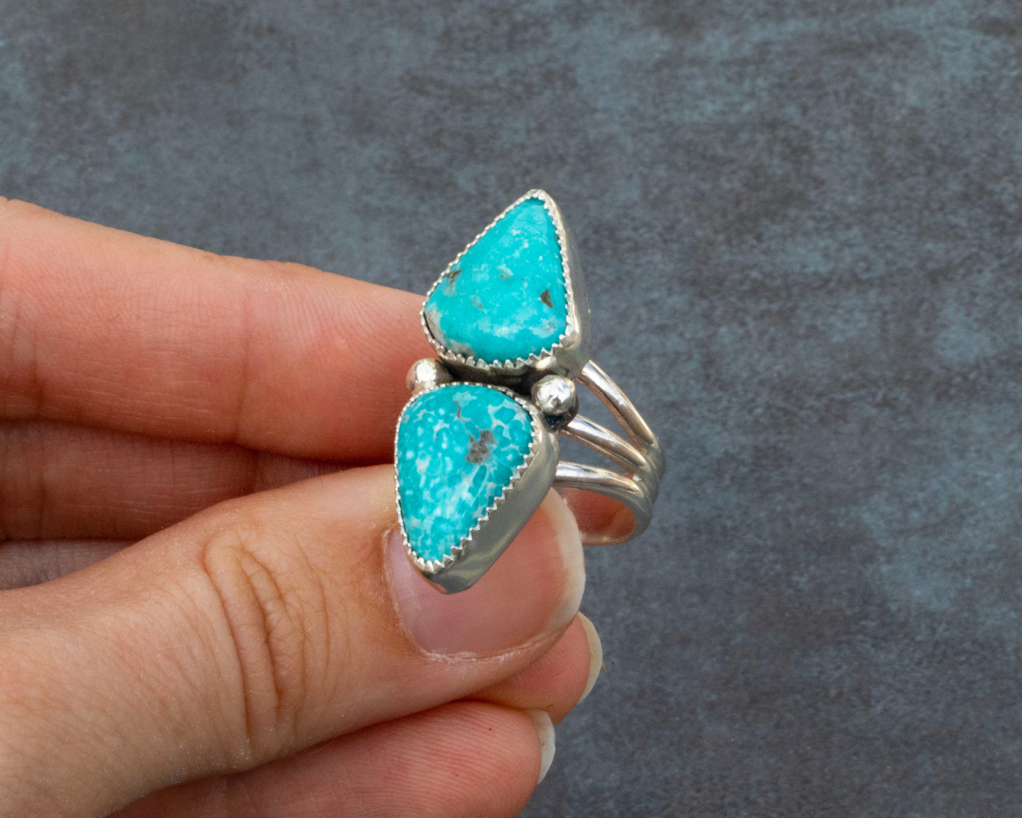 Chunky White Water Turquoise Two Stone Ring Size 7