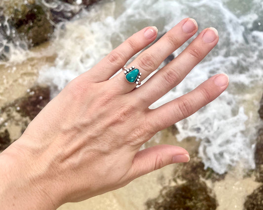 White Water Armored Turquoise Ring Size 6